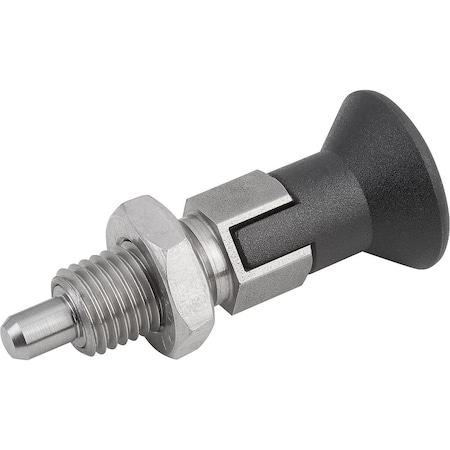Kipp Indexing Plunger Size:3 D1=M16X1, 5, D=8, Form:D W Locking Slot W Locknut, Stainless Steel Hardened, K0630.204308